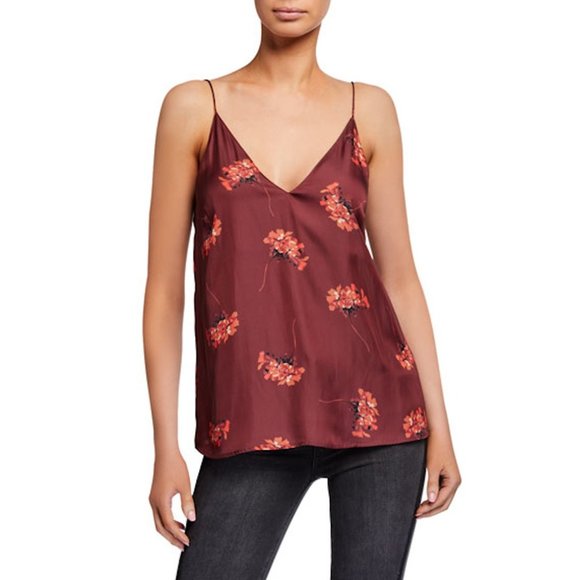 Paige Aja NWT Burgundy Silk Floral Blouse Top Small - Picture 1 of 4